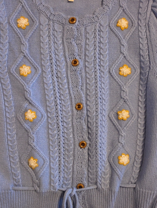 Simple Retro Sweaters - Simple Retro Light Blue Floral Cable Knit Women's Sweater Cardigan